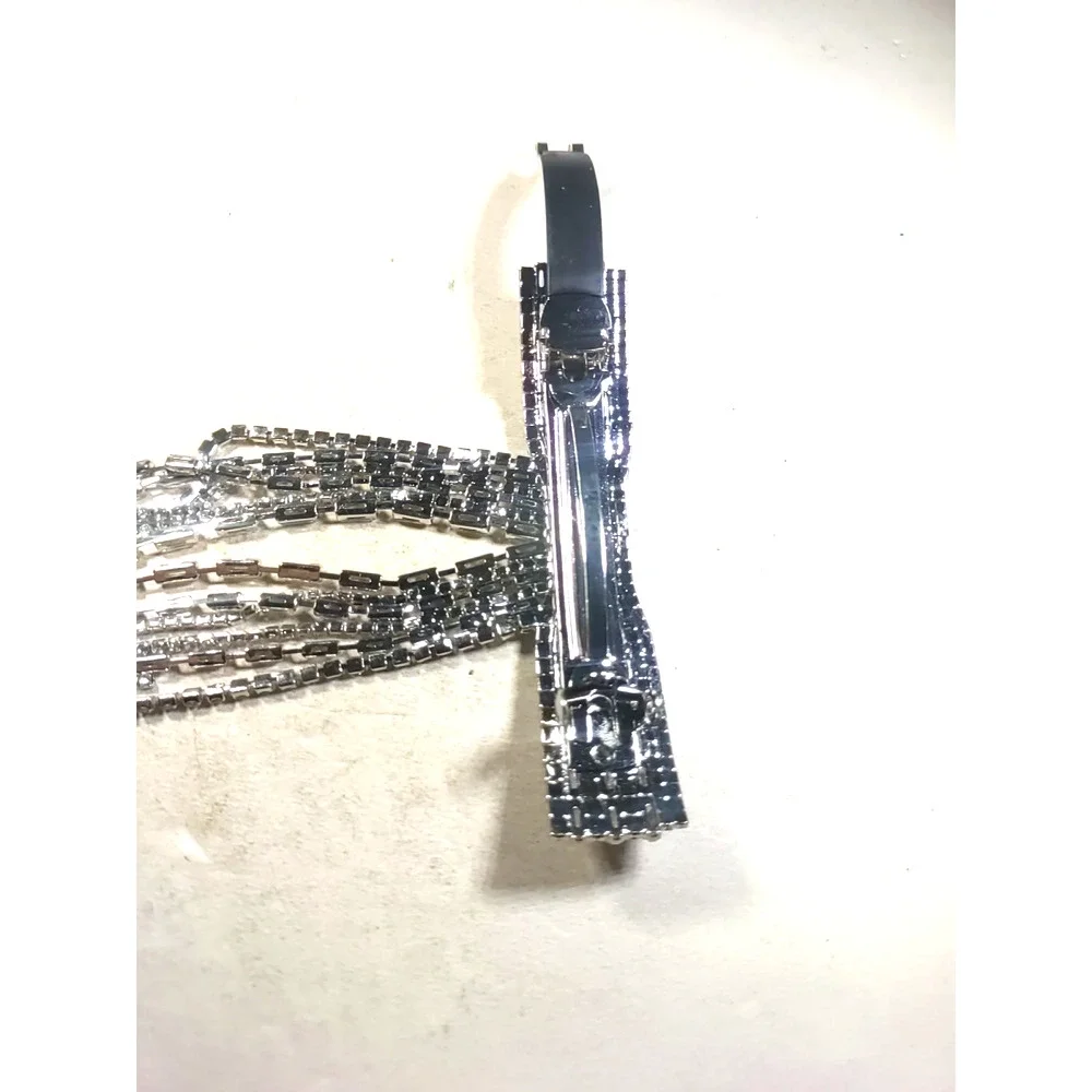 Fancy Hair Barrette Tension Clip Silver Tone Rhinestone Party Prom Cos Play